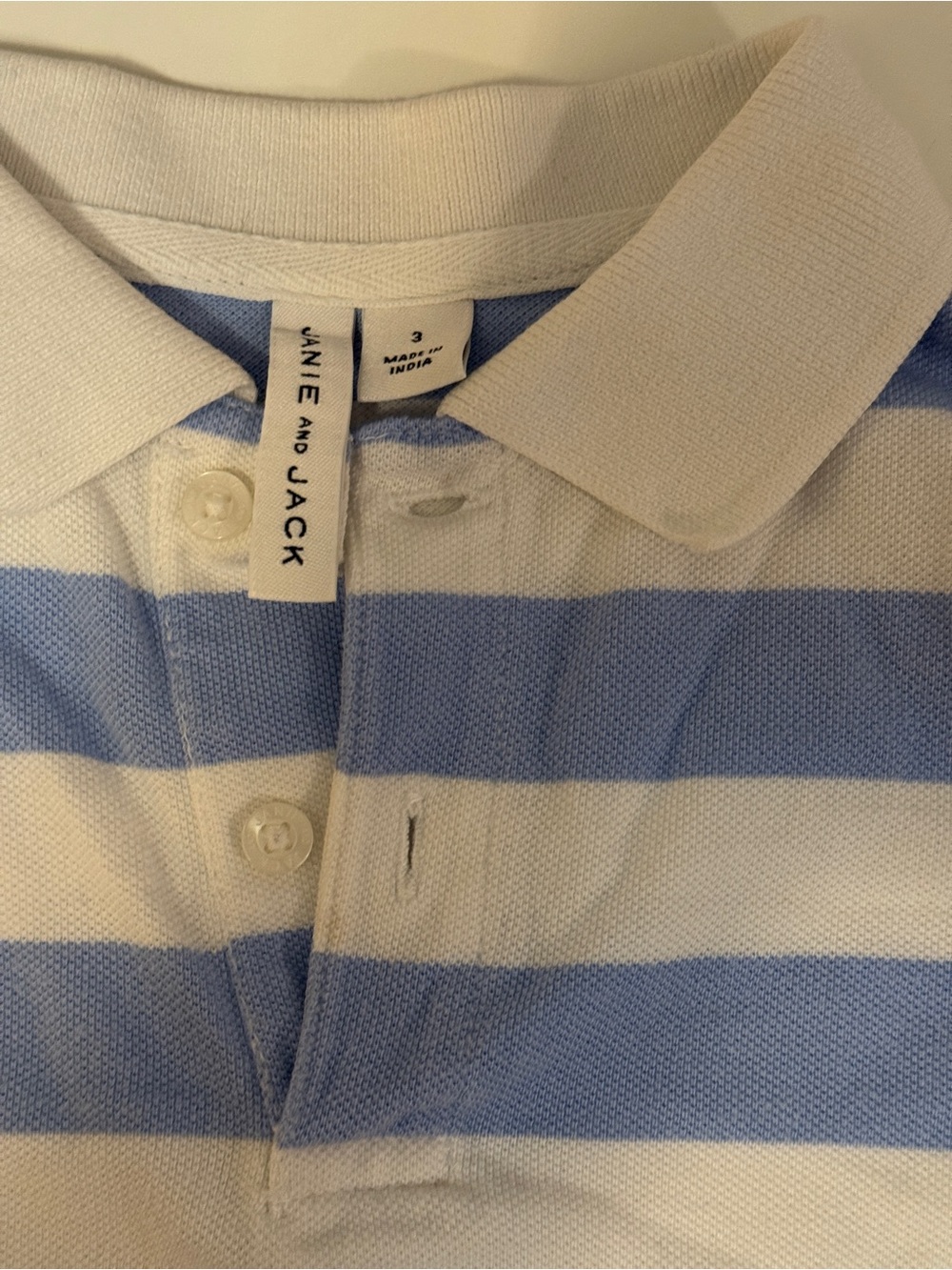 Janie and Jack Light Blue and White Horizontal Stripe cotton Polo 3T - Picture 3 of 4